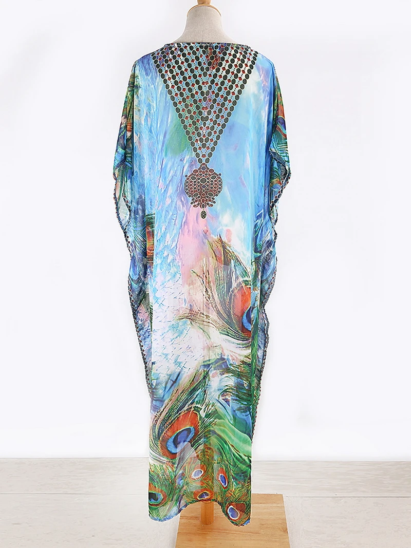 Peacock-Robe de plage en mousseline de soie pour femme, kimono, cover-up pour les maillots de bain, Industries ong, cardigan, bikini
