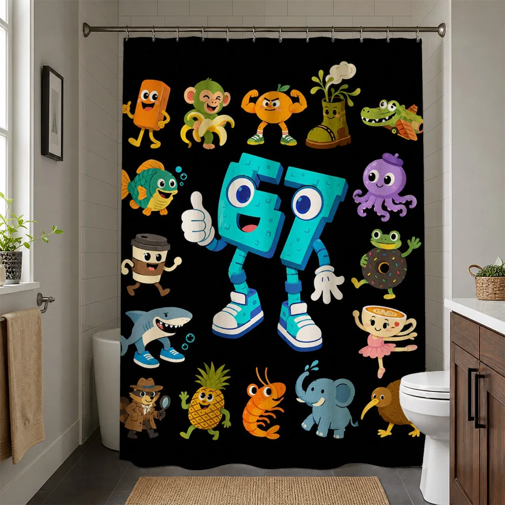 Fun Cartoon Numbers 6 and 7 Shower Curtain Kids Bathroom Decor Bright Colorful Novelty Shower Curtain