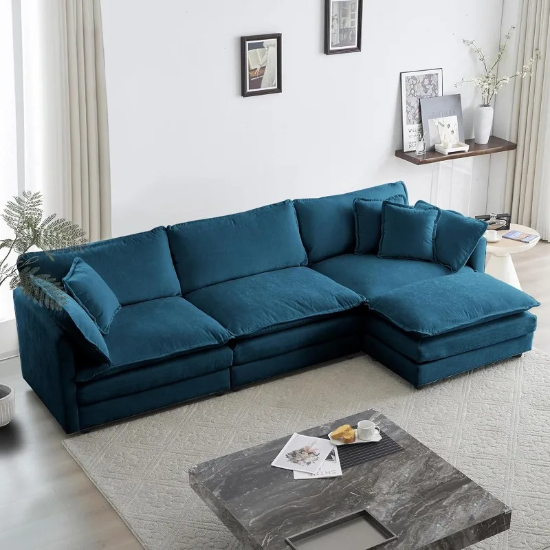 111.5“ Modular Sectional Sofa, Comfy Chenille Cloud Couch with Movable Ottoman, L Shaped Sectional Couches for Living Room,