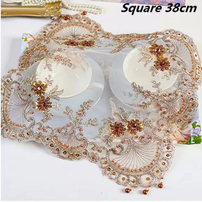 European Handmade Beaded Coffee Tea Cup Table Lamp Mat Telephone Vase Fruit Plate Cover Cloth Wedding Party Holiday Decoration