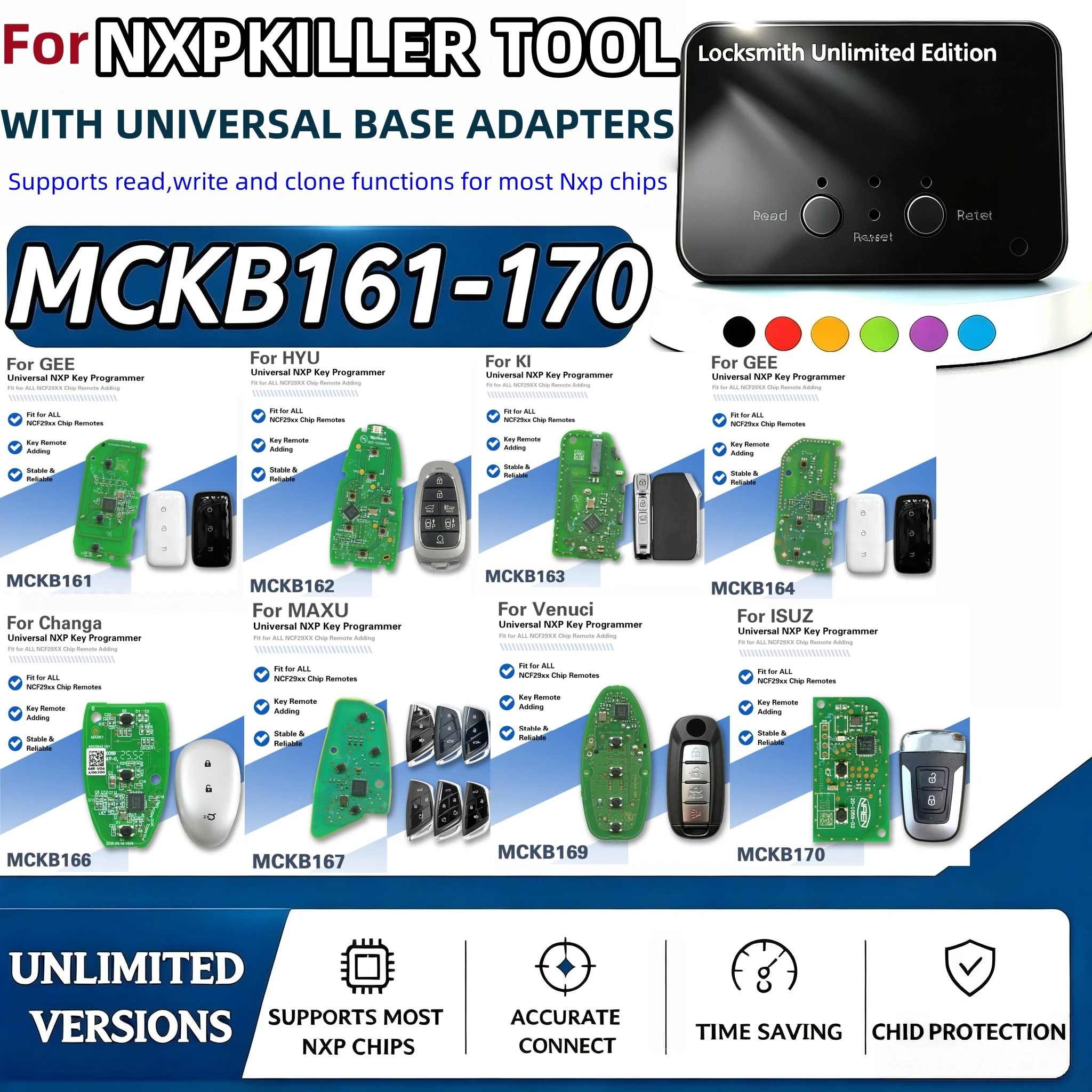 For Nxpkiller No.161-170 Adapter Compatible with Keydiy Xhorse Cg Kydz Device, No Welding Required for Reading and Writing, Programming Socket