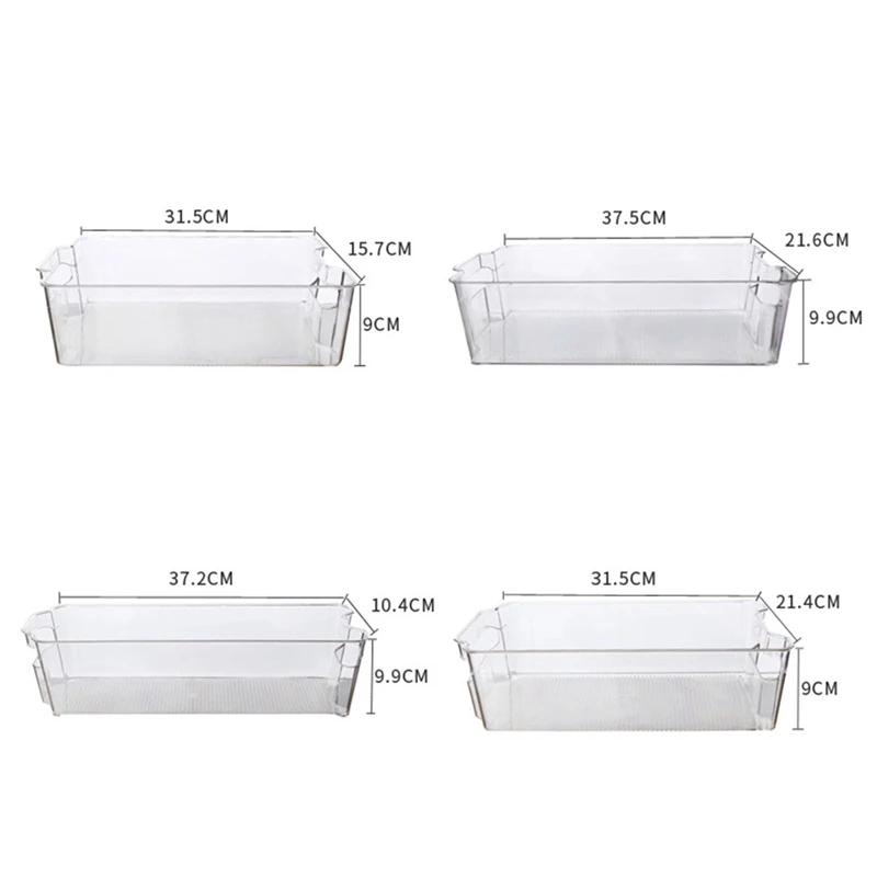 AS60-Refrigerator Organizer Stackable Bins, Set Of 4, Assorted Organizer Bins For Freezer & Fridge Set-Clear