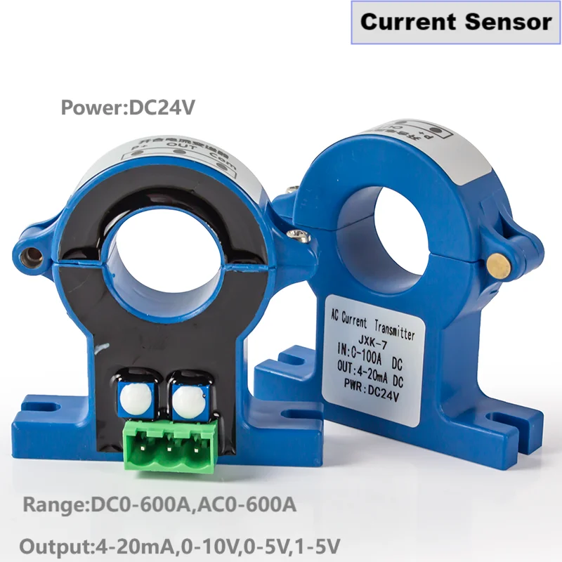 25mm Hole Split Hall Effect Current Transmitter 0-100A to 4-20mA AC/DC Signal Isolator DC24V Hall Perforated Current Transducer