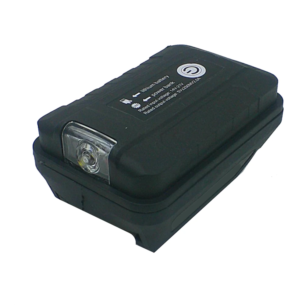 Adapter for 20V Power Tool Batteries Providing 5V 2A USB Output and Integrated 45lm Flashlight for On-the-Go Device Charging