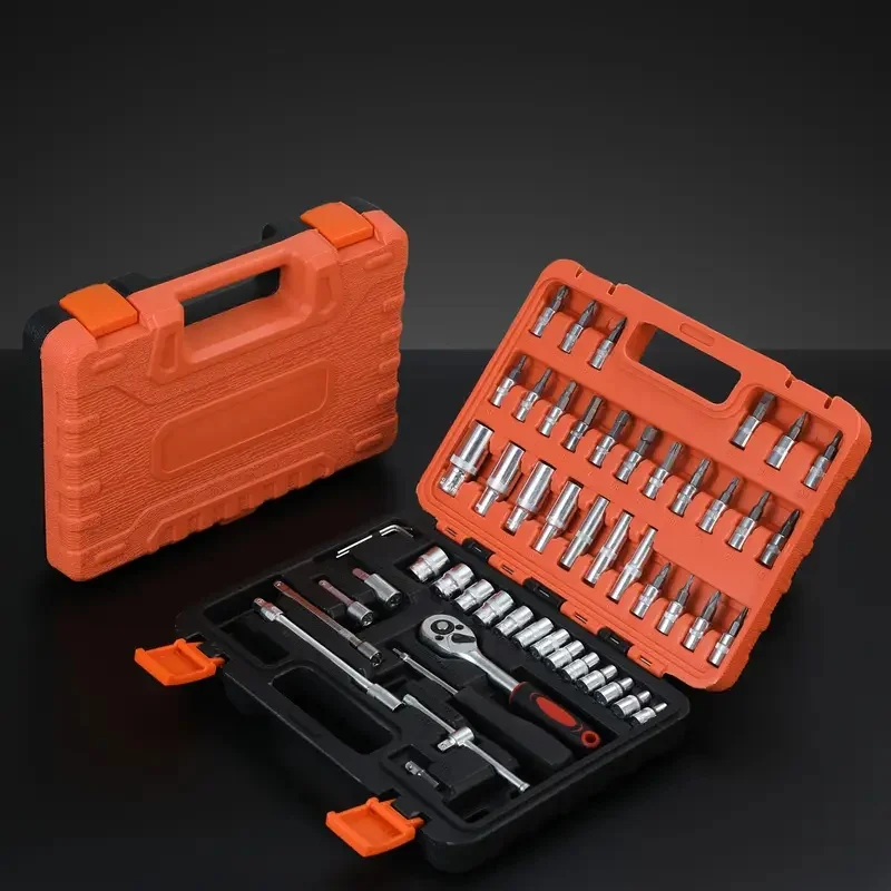 

53Pcs Professional Car Master Tool Kit - High-Quality Tool Kit for Car, Bicycle and Motorcycle Maintenance - Compact, Portable and All-Purpose Solution with Ratchet Wrench, Various Screwdriver Kit, No Battery Needles