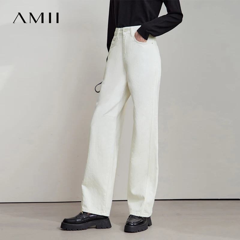 AMII Minimalist 2026 Autumn New Arrival Pants Minimalism Retro Casual Office Lady Pure Cotton Jeans Women Denim Trouser 12543141