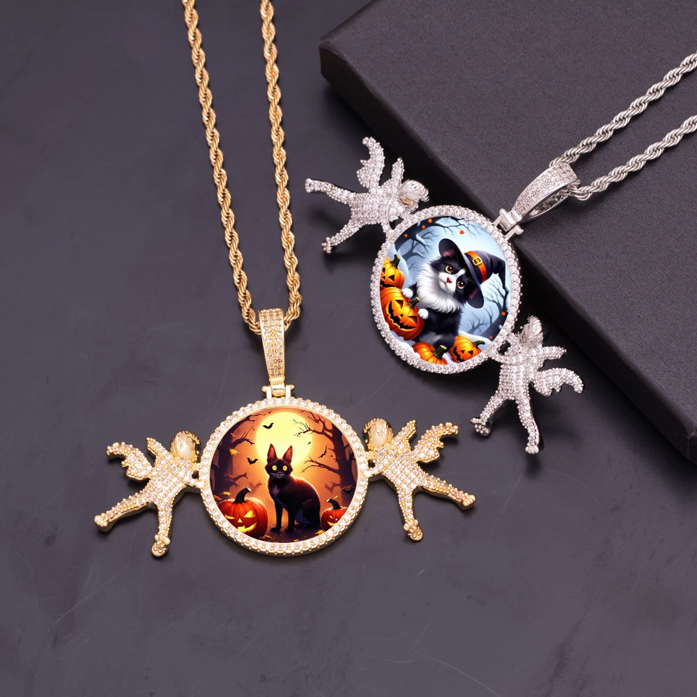 

Iced Out Full Zircon Brass Gold Plated Angel Photo Frame Pendant Hip Hop Sublimation Memory Necklaces Bling Lovely Gifts Jewelry