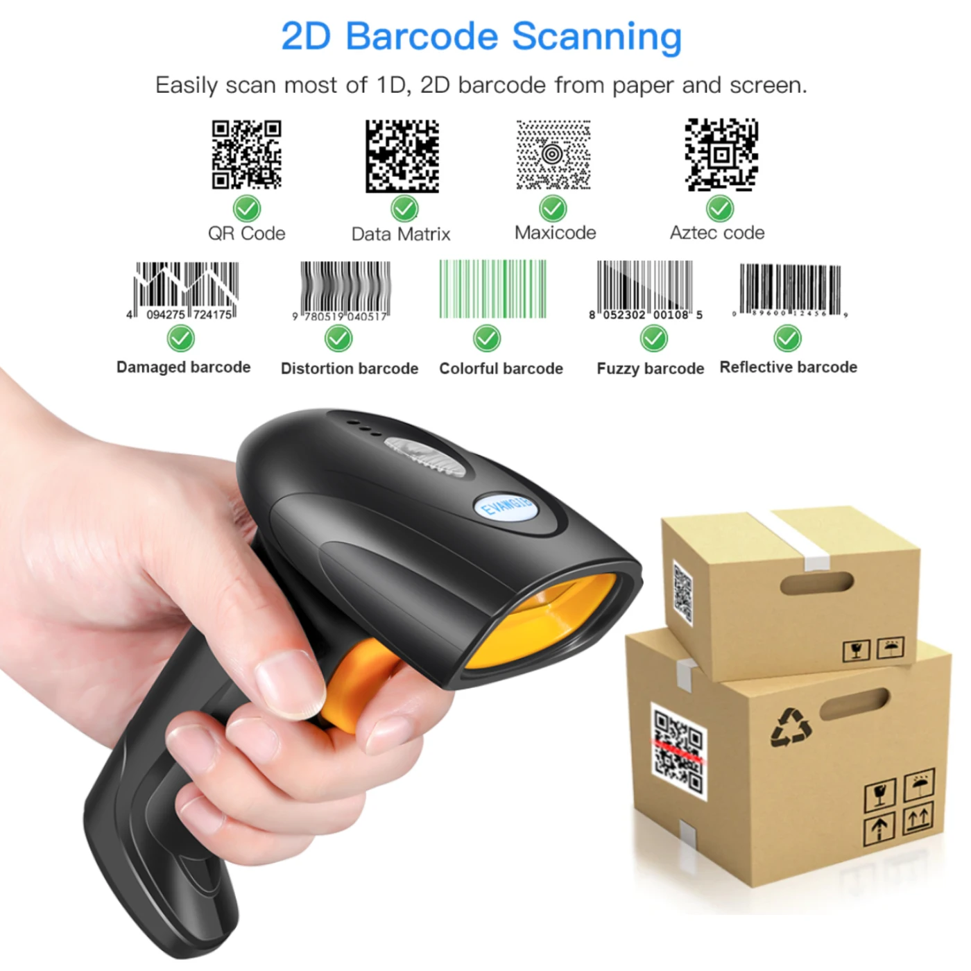 Automatic Barcode Scanner Wireless Barcode Scanners with USB Bluetooth 2.4GHz 1D & 2D QR Code Scanner for Library Supermarket