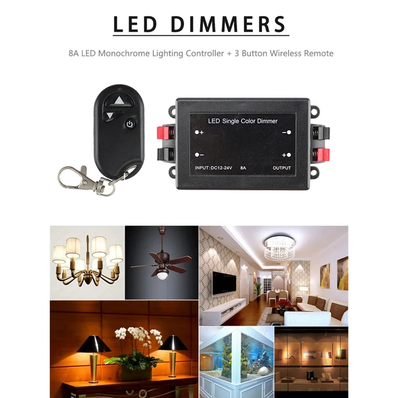 ABJN-12V 24V DC 8A 단일 색상 LED 스트립 조명 조광기 3키 원격 기능이 있는 1채널 PWM 신호 컨트롤러