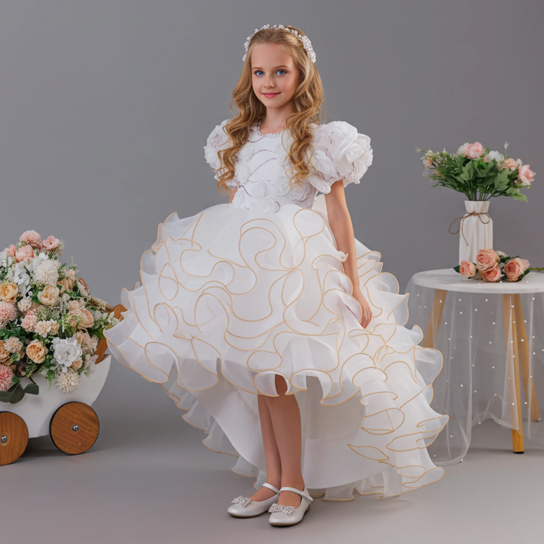 

Пышное платье принцессы для маленьких девочек, праздничное бальное платье, свадебные белые платья, детский костюм подружки невесты, платье для дня рождения для девочек