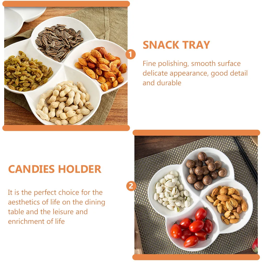 

Four Compartments Fruit Plate Snack Tray Multi-grid Nuts Candy Holder Dried Food Serving Dish Storage Melamine Lightweight