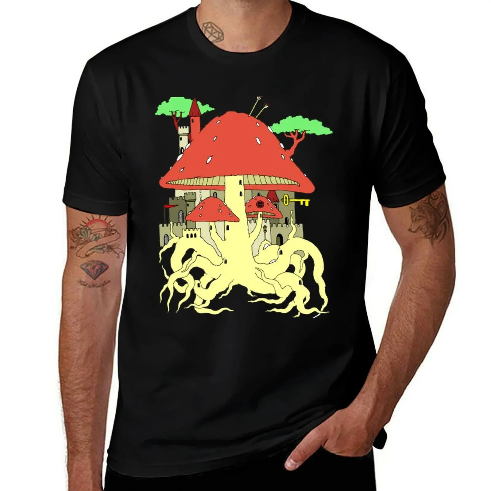 

luxury high t T-Shirt Mushroom man shirts brand Castle for anime cotton man quality t shirts for man t shirts