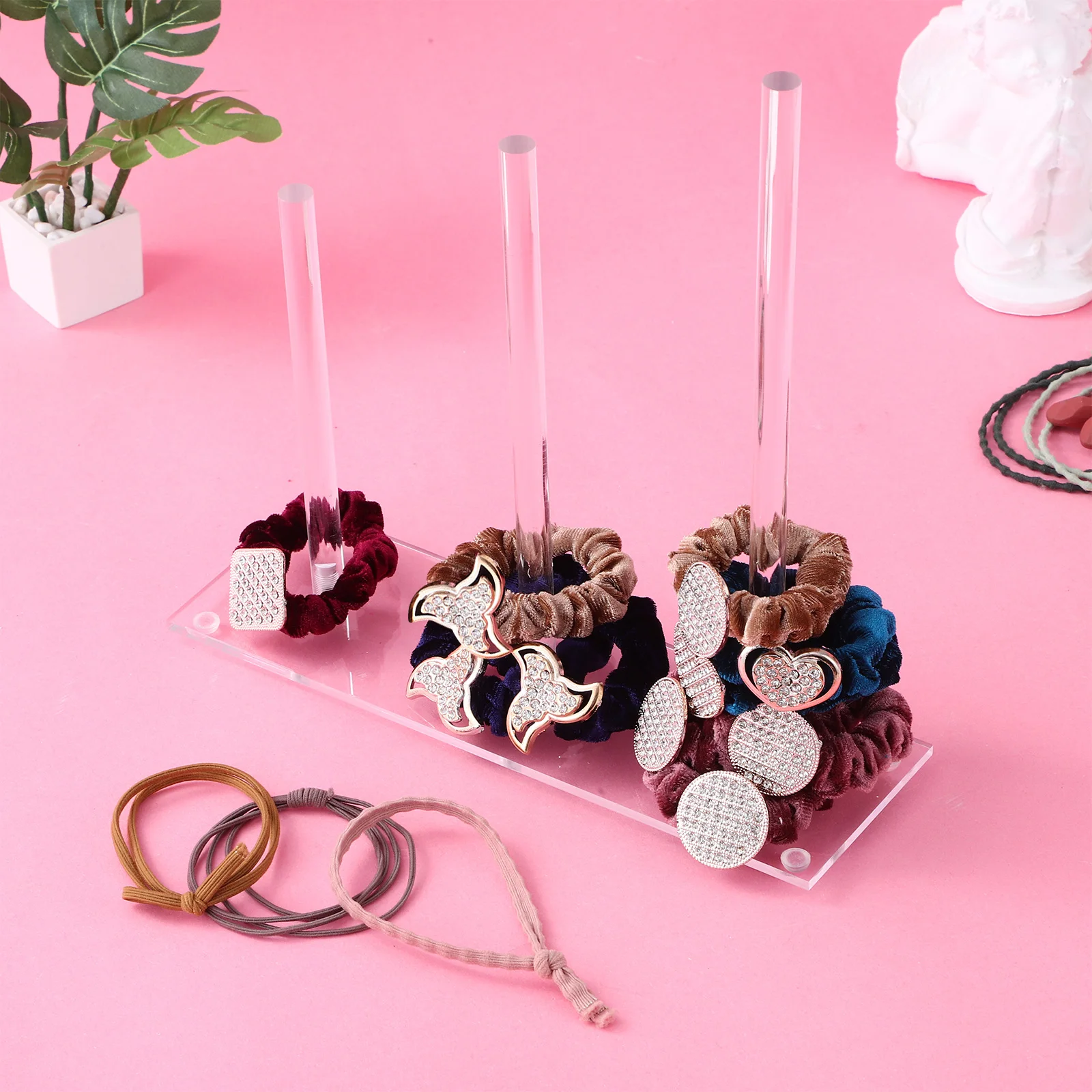 

Подставка для резинок для волос, 2 шт., прозрачная акриловая, вертикальная, 3-ярусная, для хранения резинок для волос, браслетов, колец, легко чистится