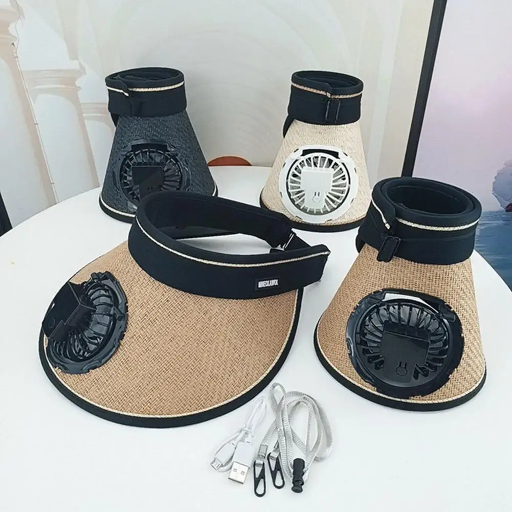 Sombrero de sol plegable para hombre y mujer, diadema recargable con ventilador giratorio de 360 grados, diseño de ala ancha