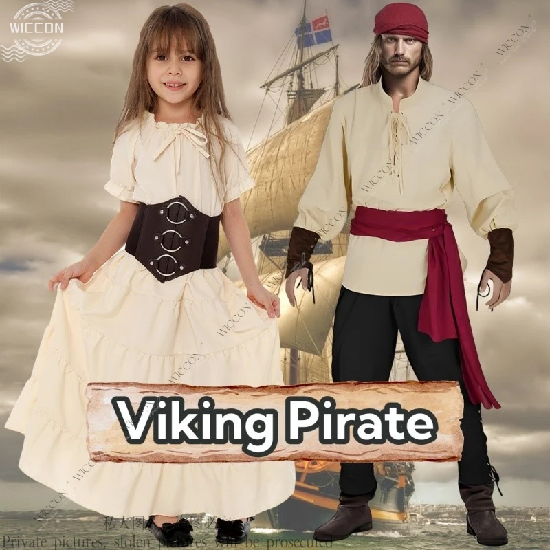 

Детский карнавальный костюм викинга на Хэллоуин, пиратский костюм, костюм для выступлений, праздничное платье на Хэллоуин, корсет, головные уборы, ролевые игры для девочек