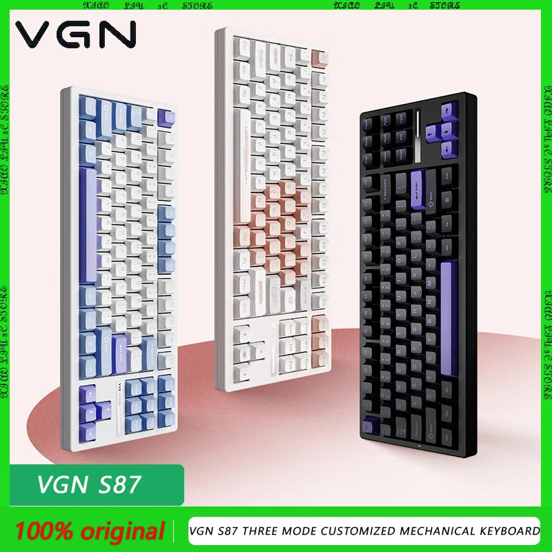 VGN S87 Three Mode Customized Mechanical Keyboard 2.4g BT Hot Swap Wireless 8000MAH Customized PBT Keycaps Dynamic RGB Anya Axis