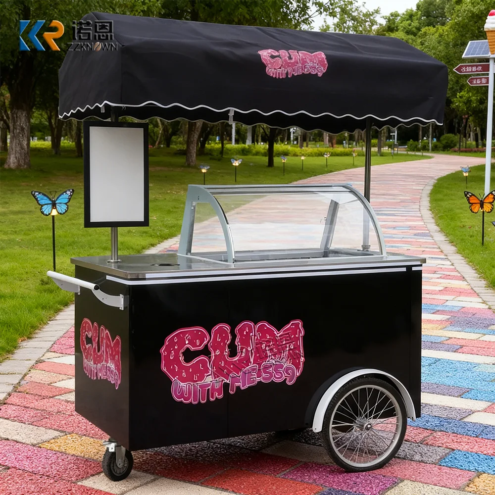 

Customized Italian Ice Cream Dessert Display Cart Electric Cooling Dessert Truck Portable Ice Cream Vending Cart with Freezer