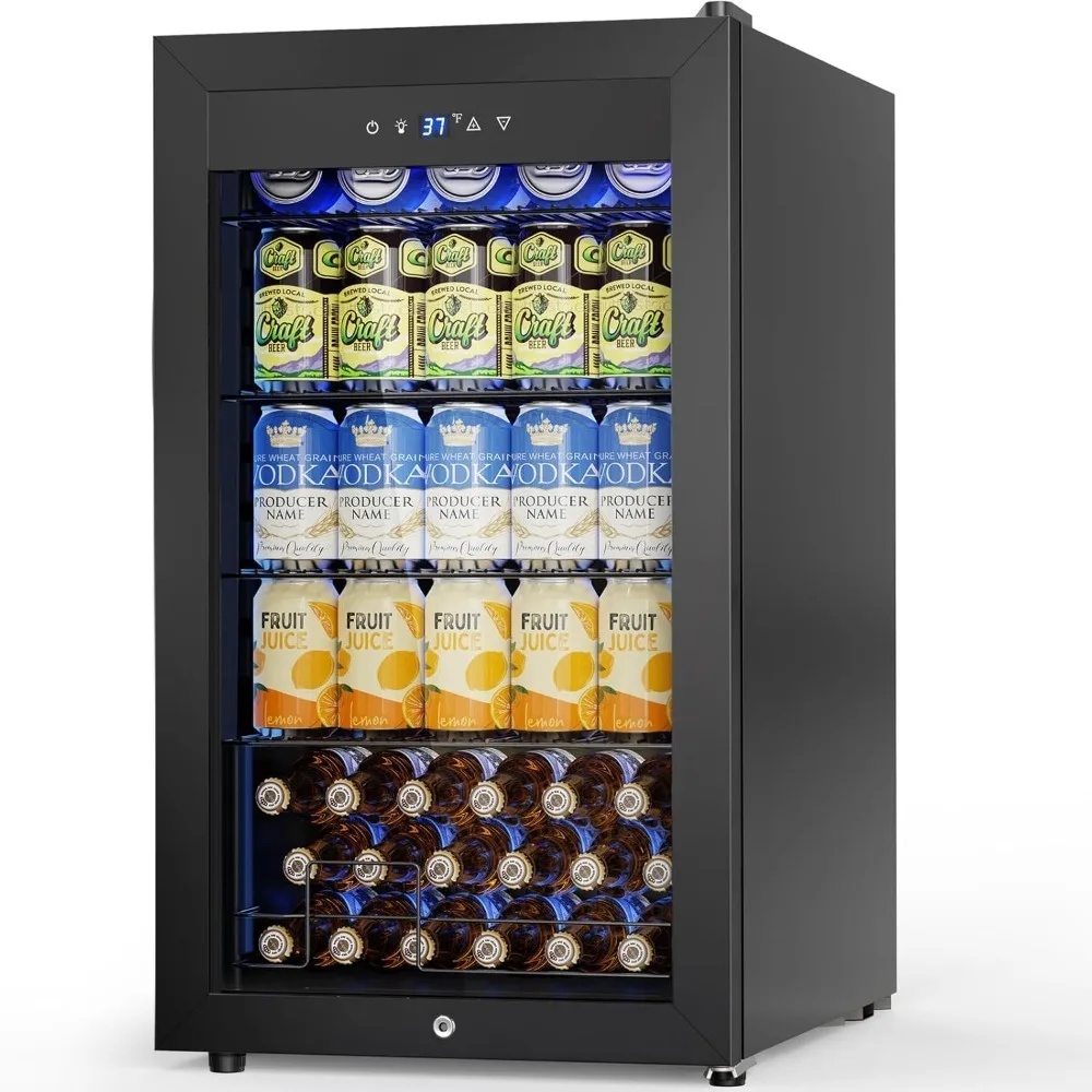 3.2 Cu Ft Mini Fridge Beverage Cooler Glass Door Safety 126 Can Black