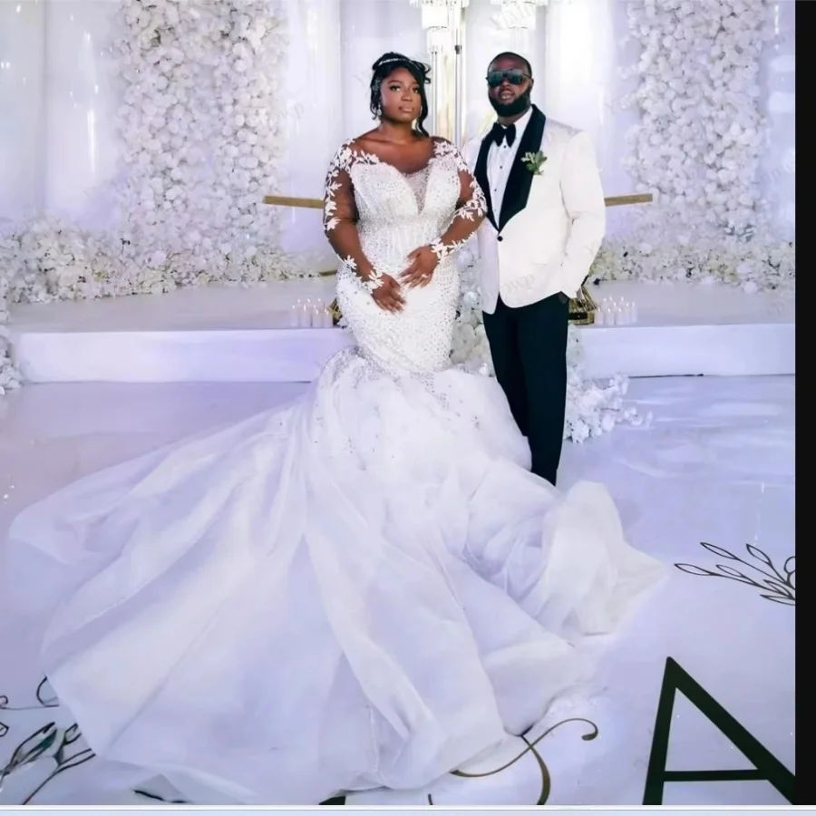 

Свадебное платье больших размеров с прозрачным вырезом и блестящими кристаллами на заказ, Vestidos Noivas, садовое свадебное платье с длинными рукавами