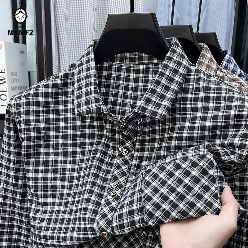 

Mens Plaid Button Down Shirt Long Sleeve Business Casual Turn Down Collar Breathable Soft Fabric For Work And Daily
