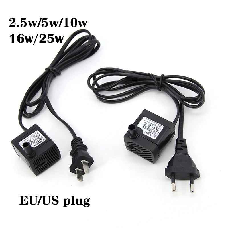 AC 220V EU US Plug 2.5W 5w 10w  16w 25w Submersible Water Pump Aquarium Fountain Pump Air Fish Pond Pool Tank Water Pump