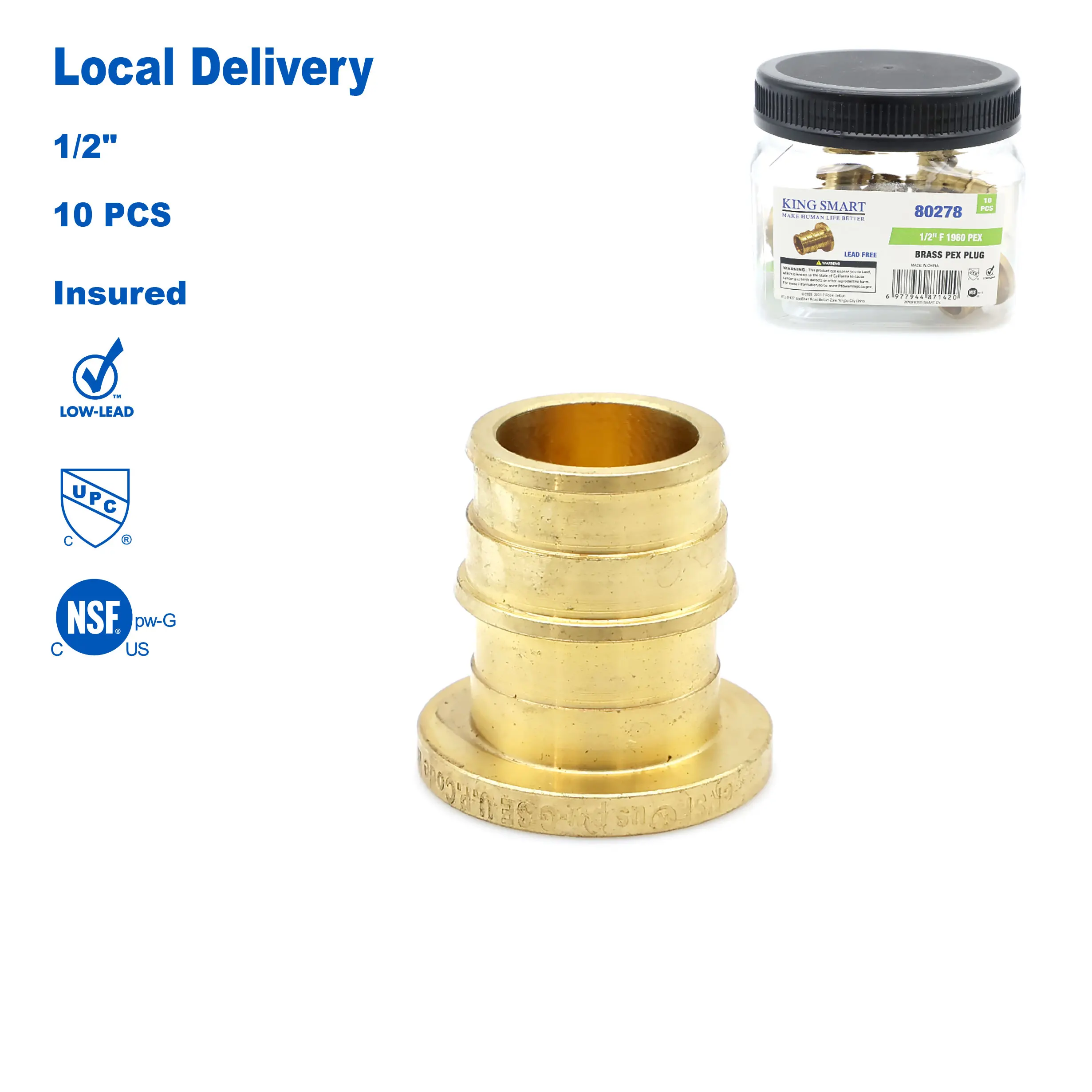 

KING SMART 1/2" F1960 PEX Plug; PEX A Expansion 10Pcs/Case; Lead Free Brass; 80278