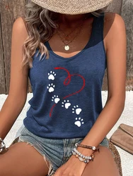 Heart Dog Paw Prints Fashion Casual Tank Top Women Dog Lover Sexy Tops Animal Essential Racerback Tanks Heart Graphic Casual Top