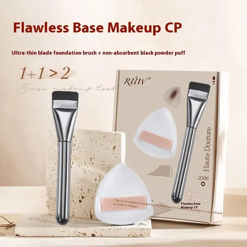 One-Word Flat Top Foundation Brush Lightweight Liquid Makeup Brush With Makeup Foundation Sponge Makeup Tools Accessories