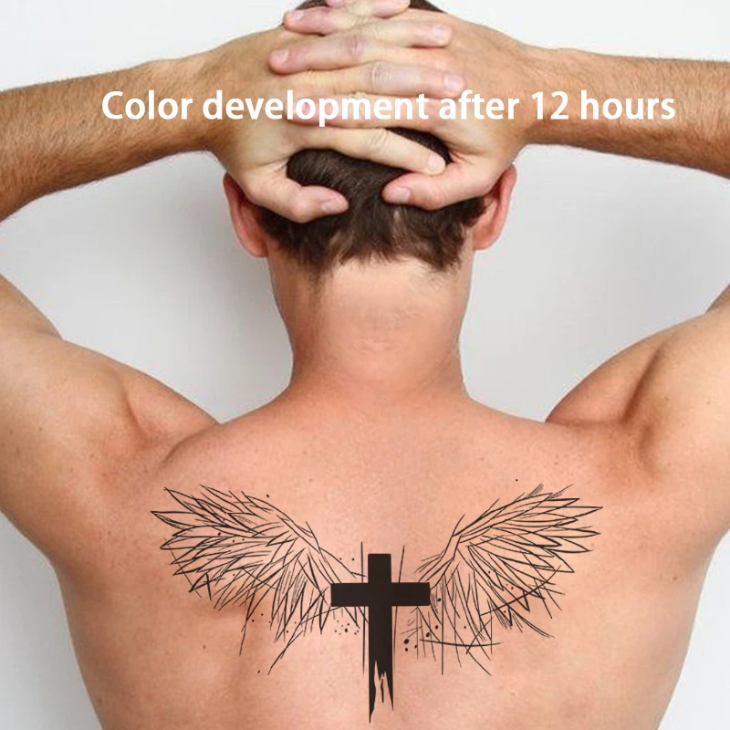 Sexy Linien Engel Kreuz Kräuter saft Tattoo Aufkleber Mann zurück wasserdicht temporäre Tattoo Hip Hop Tatouage sexuele y2k billige Kunst