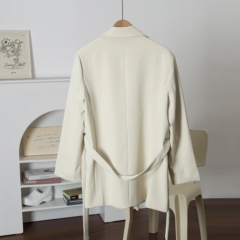 

mat Pure Color Lapel Women's Suit Jaet with Belt No Button Thin Padded oulder High-End Feel Spring 2025