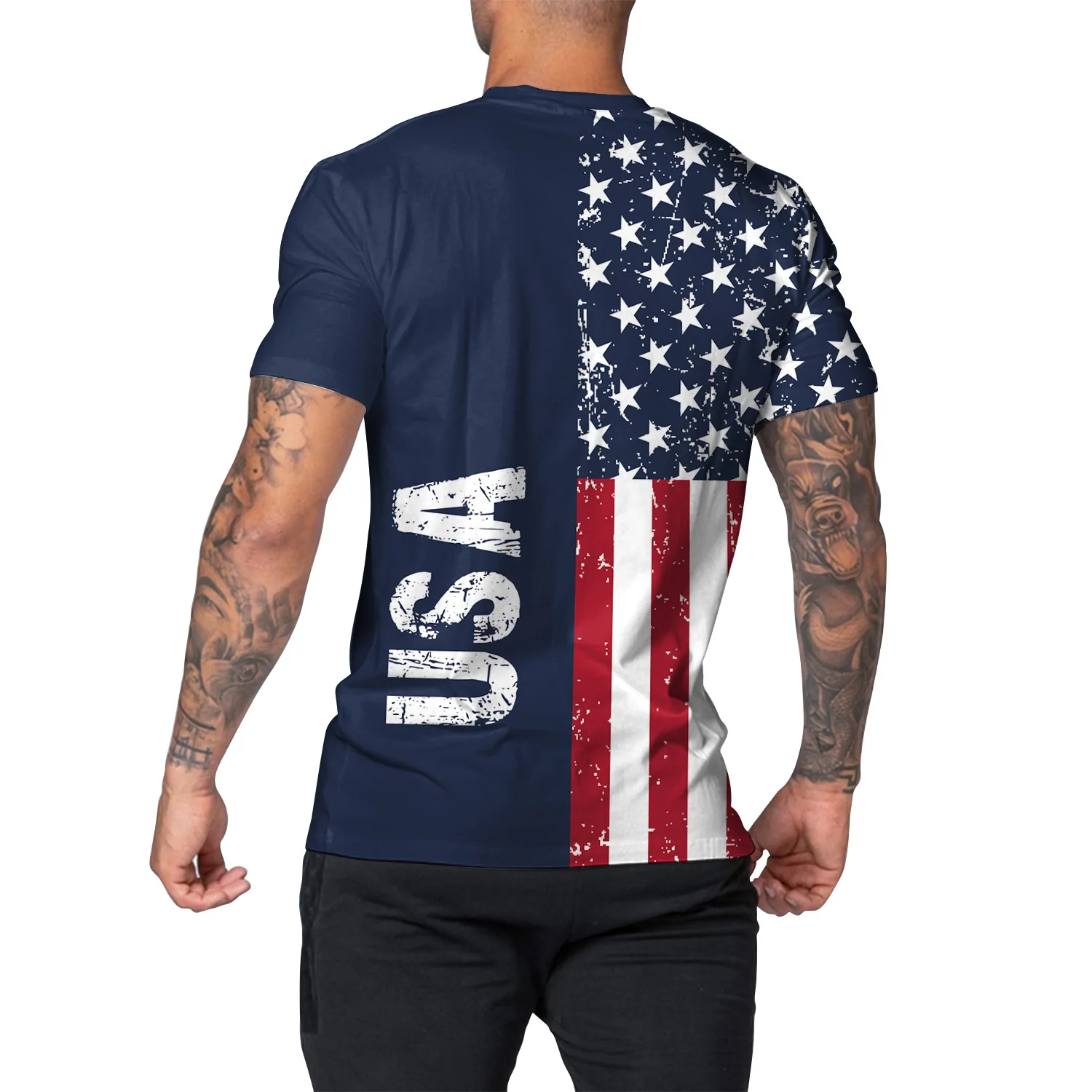 Men Independence Day T-shirt Flag Print Male Fashion Summer Streetwear Short Sleeve Tops Sport Shirt O-neck Casual Clothes S-2XL