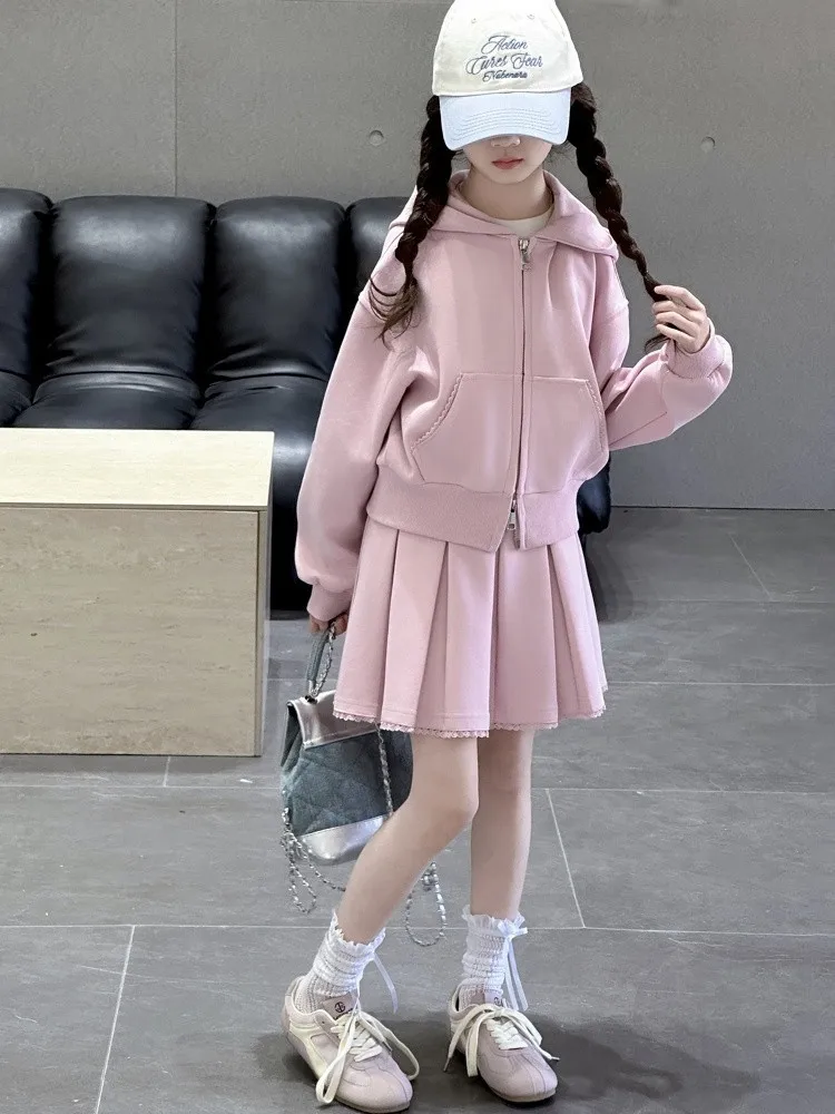 2025 خريف شتاء جديد بنات 2 قطعة مجموعة الطفل سترة سترة مطوي تنورة القطن عالية الجودة بدلة على الموضة 4 8 9 10 12 سنة