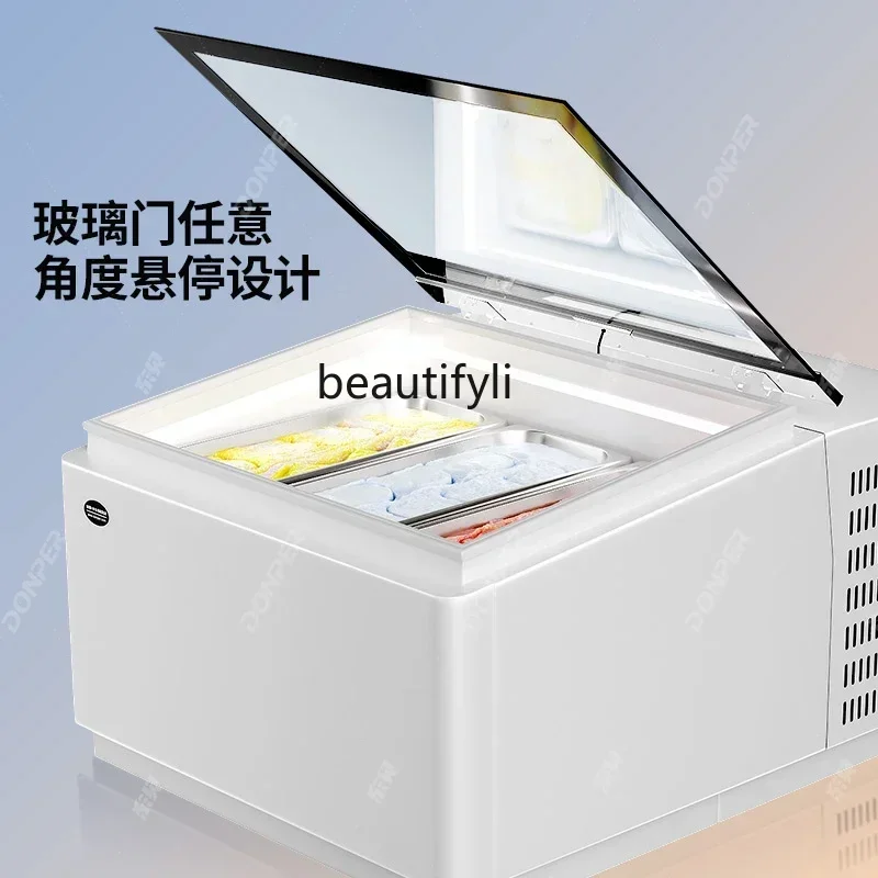 علبة عرض الآيس كريم سطح المكتب 3 صناديق ثلاجة الآيس كريم المجمدة سميكة قطع خزانة عرض الزبادي المقلي