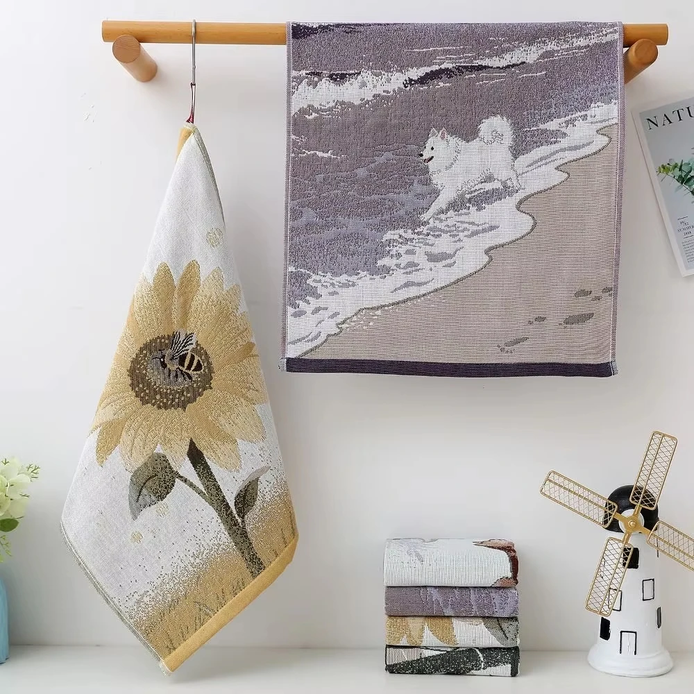 34x40cm Quick Dry Cotton Face Towel, Vintage Embroidery Floral, 4-Ply Cotton Gauze Soft Decorative Hand Towel for Home