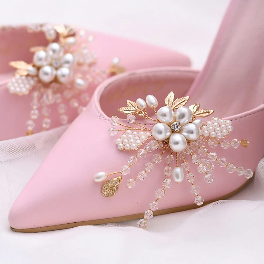 2pcs Shoe Clips Wedding Pearl Buckles For Women High Heel Sandals Decorative Bridal Shoes Accessories Party Prom Evening Wear