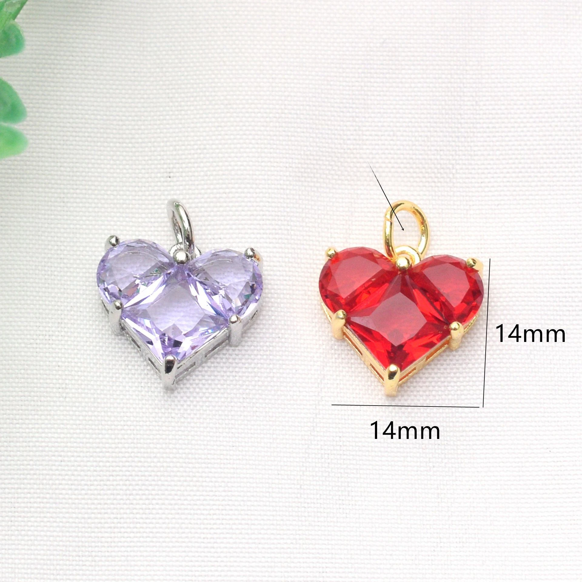 2Pcs Copper Valentine\'s Day Charms Gold Color Heart Multicolour Cubic Zirconia Pendants For DIY Earrings Necklace Jewelry Making