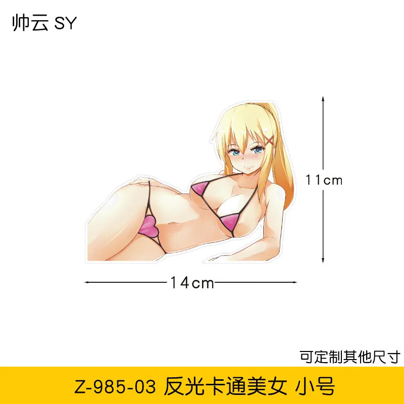 عاكس أنيمي دراجة نارية سيارة صائق الكرتون ملابس السباحة مثير فتاة جميلة ملصق سيارة الوفير نافذة ملصق فينيل