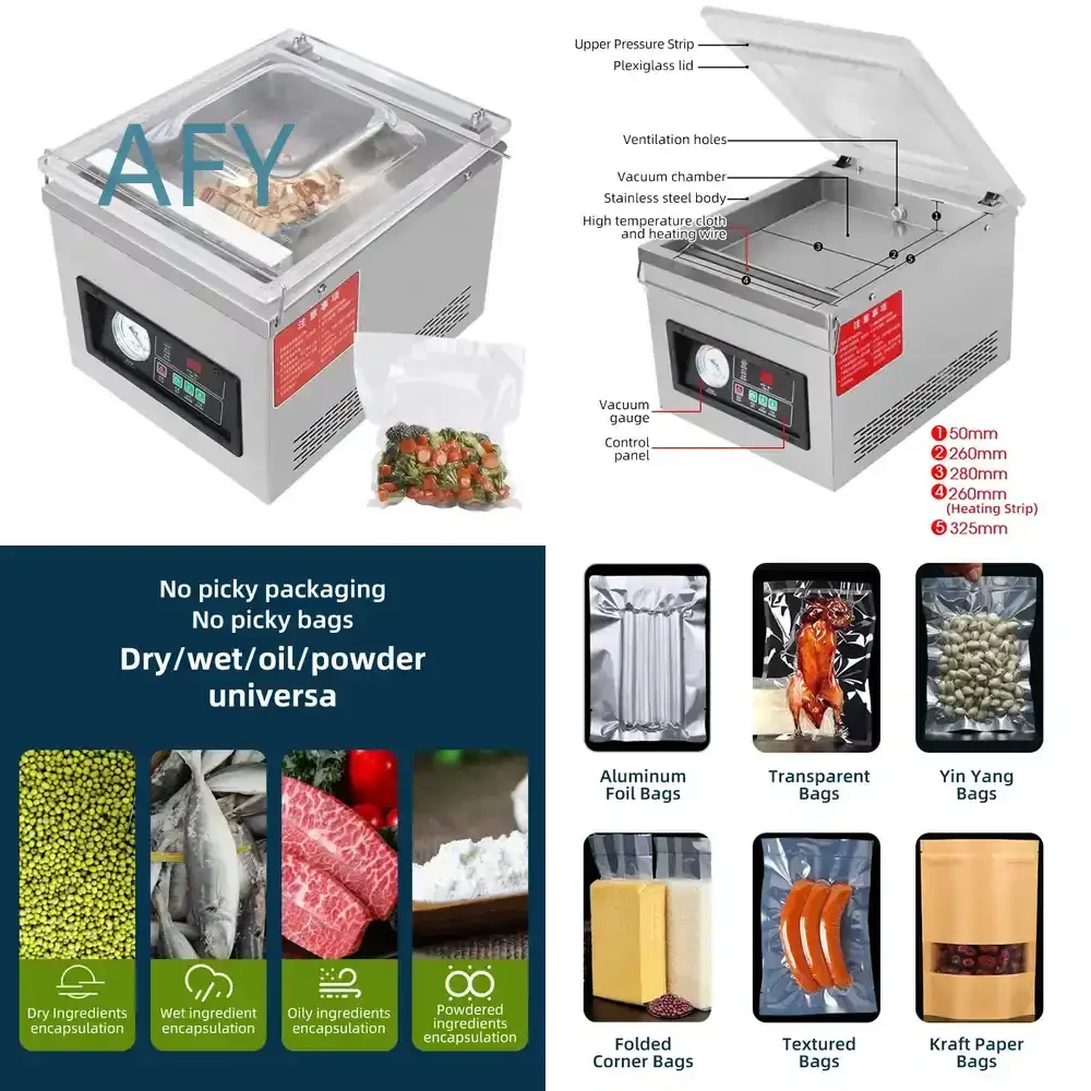 Dz-260 for Industrial Table Top Vacuum Sealer Machine for Food Fish Seafood Shrimp Sausage Packaging Heat Sealing Plastic Bag