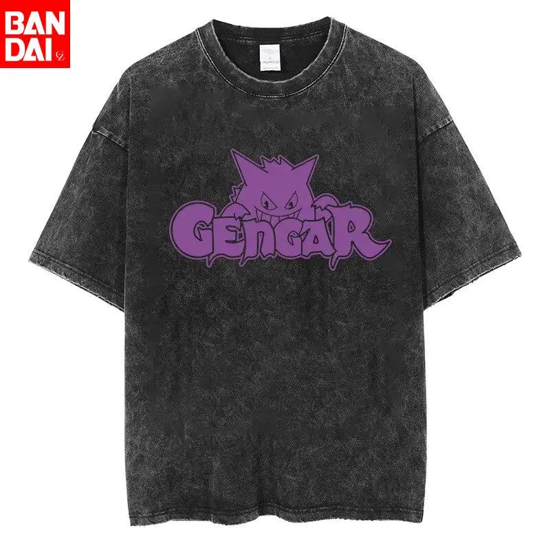 

pokemon gengar ghost type anime vintage washed t shirt 2026 summer oversized streetwear graphic tee for men women casual cotton