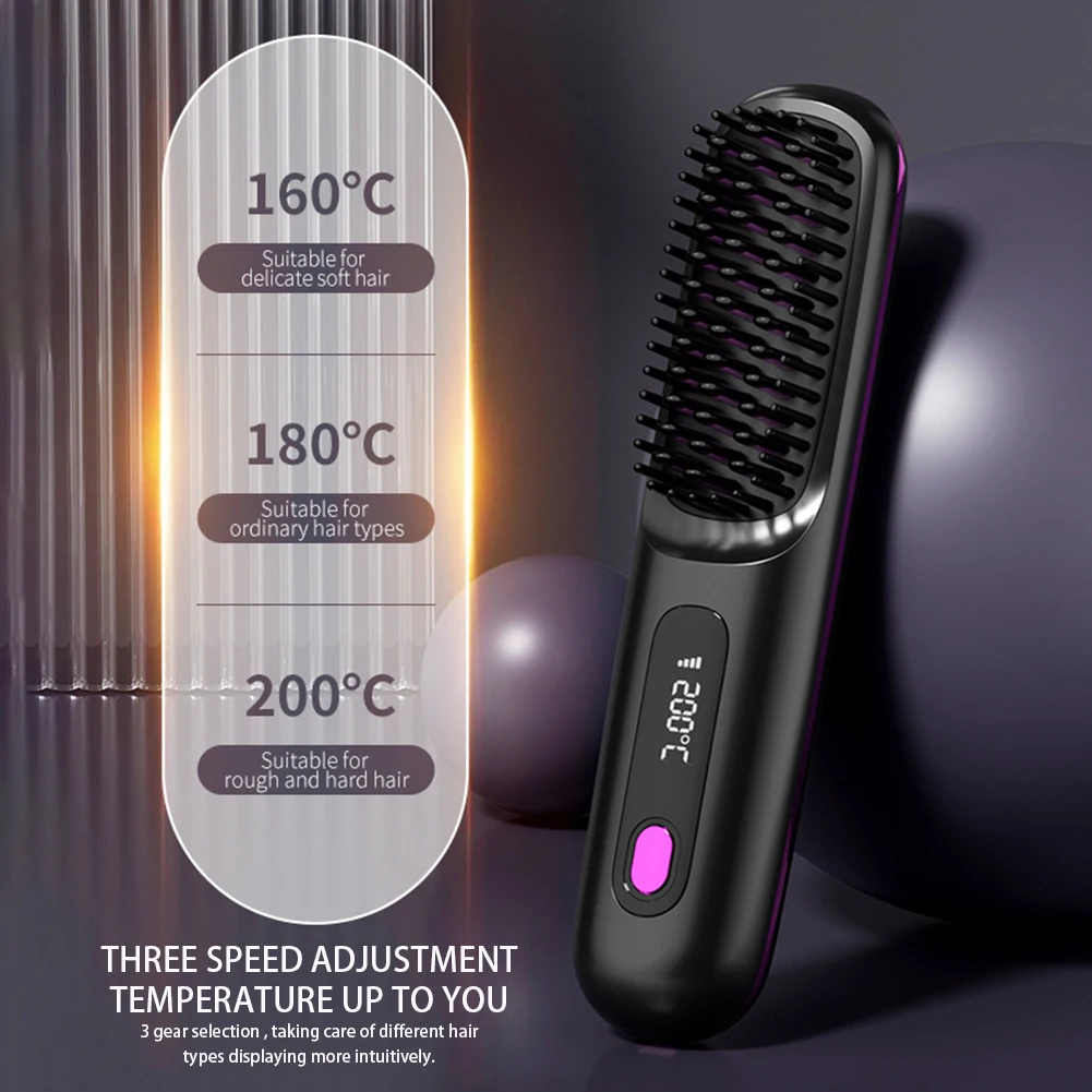 Hair Straightening Comb Heating Curler For Women Female Rechargeable Temperature Adjustables For Hair Styling Tool Hairdressing