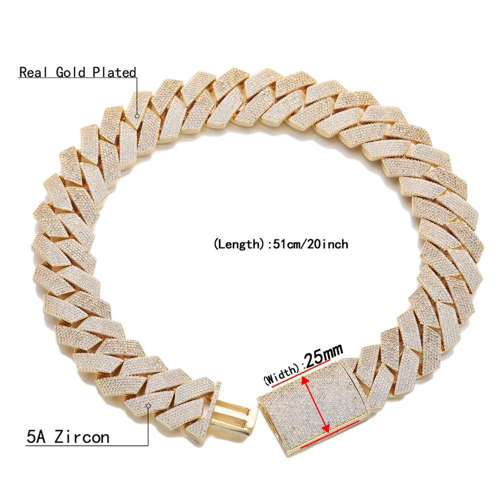 Large 25mm 6 Row Miami Cuban Chain Men Hip Hop Necklace Rhombic Bling Iced Out Zirconia Link Fashion Rock Rapper Jewelry Gift