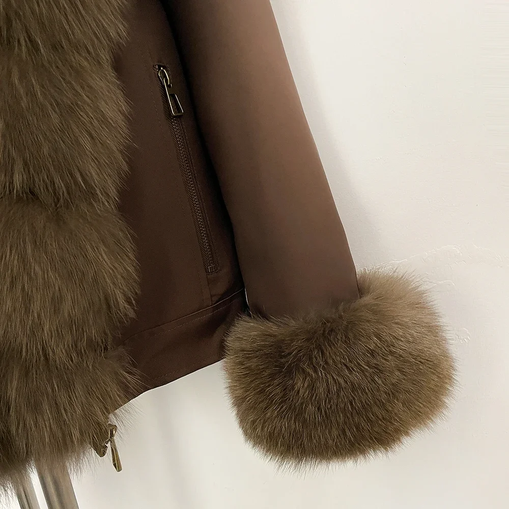 OFTBUY Neue Winter-Daunenjacke für Damen mit Echtem Fuchspelzkragen, Natürliche Pelz-Pufferjacke, Pelzmanschetten, Lässiger Mantel, Oberbekleidung – Detail 15