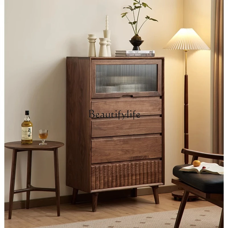 

North American black walnut TV side cabinet Nordic simple home living room creative locker