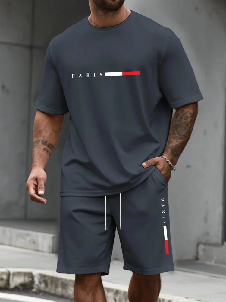 Conjunto Masculino de Verão 2026 Novo, Moderno e Casual, Ideal para Esportes, com Shorts e Camiseta de Manga Curta, Tamanho Grande, Solto e de Secagem Rápida