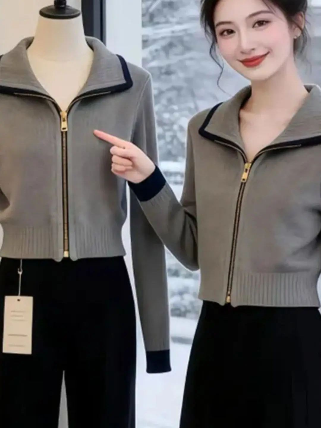 

ay Zipper ort Knitted Open Cardigan Women's Faion Spring Autumn Slim Fit Inner Wear Korean Sle Long Sve Color