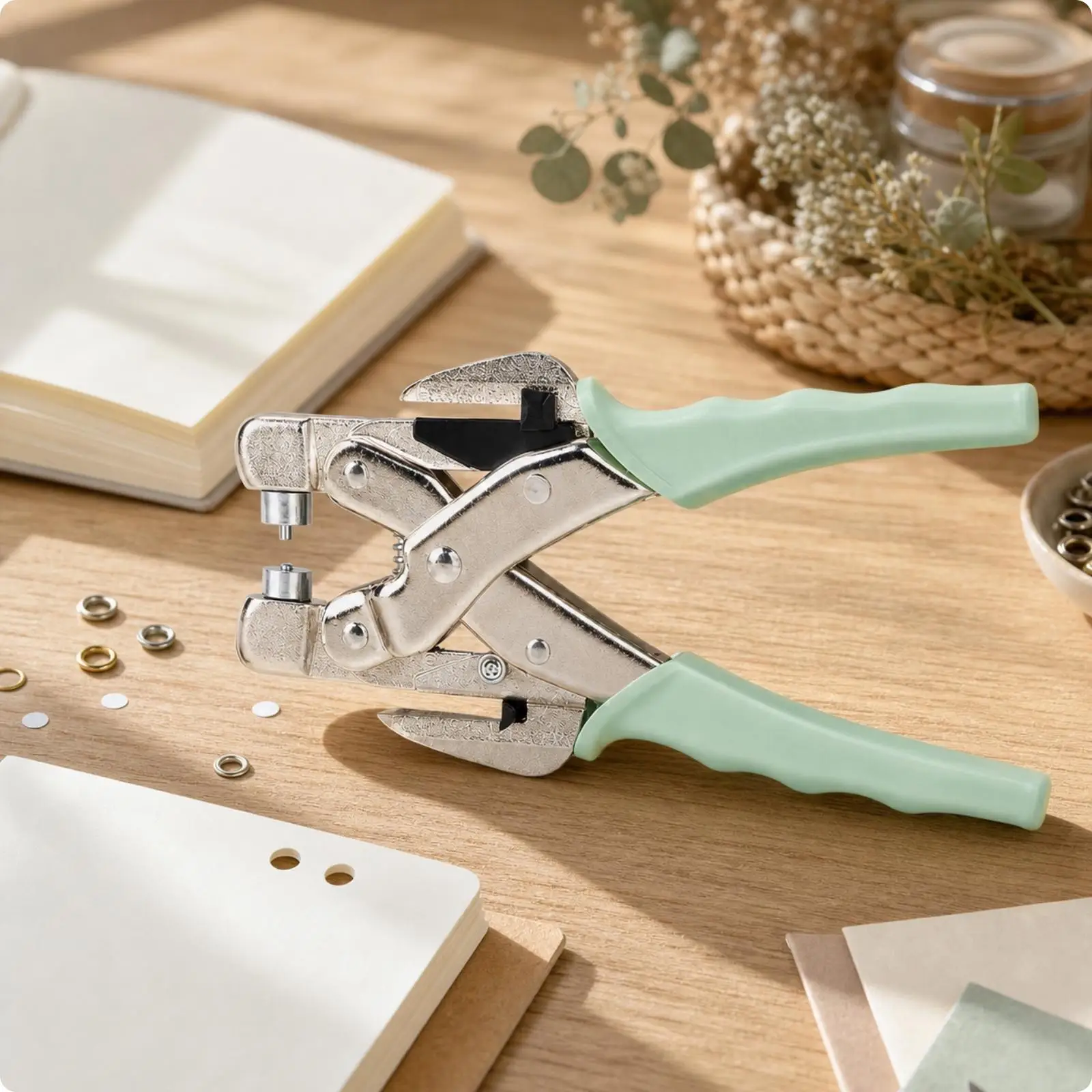 Metal Paper Hole Puncher with Grommet Setting Pliers for Craft Eyelet Punch Tool Adjustable Guide 2 to 25 Mm