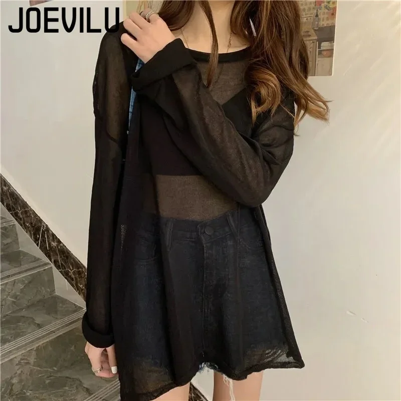 JOEVILE Sheer Sunscreen Blouse Women's Thin Outerwear Pullover Ice Silk Tops Summer Casual Loose T-shirt Air Conditioning Cover