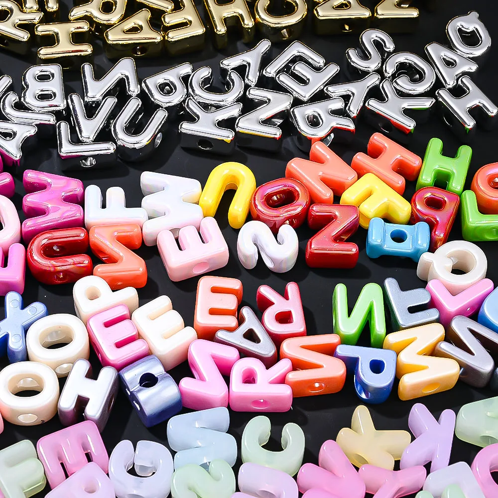 50 Stück goldfarbene Acryl-Buchstabenperlen, glänzende AB-Alphabet-Perlen für DIY-Schmuckherstellung, Armbänder, Halsketten, Schlüsselanhänger, Bastelarbeiten – Detail 7