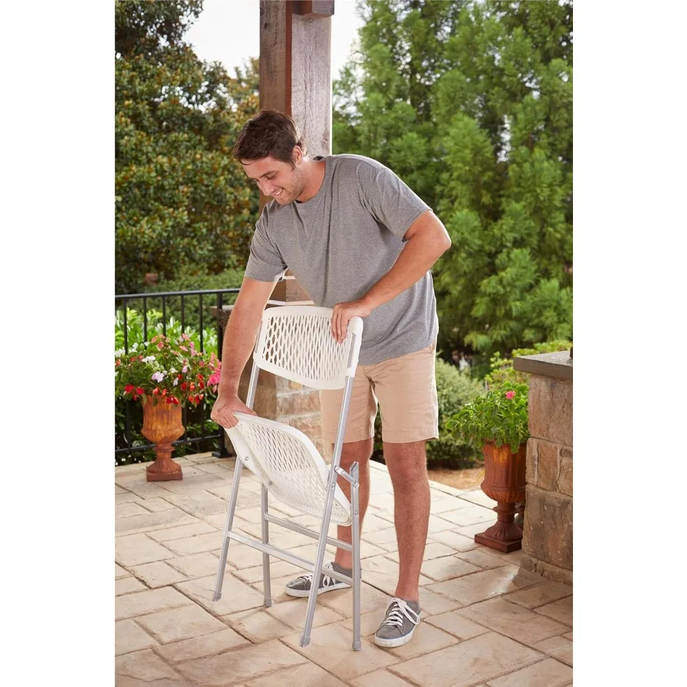 كراسي بلاستيكية قابلة للطي من COSCO Ultra Comfort XL، سعة 300 رطل، دعامة ثلاثية، بيضاء، مجموعة مكونة من 4 قطع