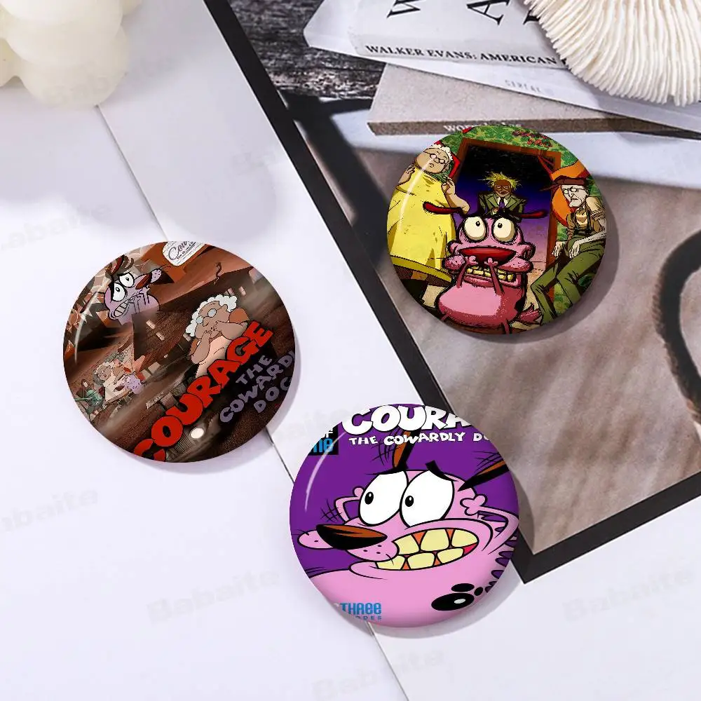 

C-courage the C-cowardly dog Photo Brooches Creative Round Badge Gifts Pins 32/44/58mm